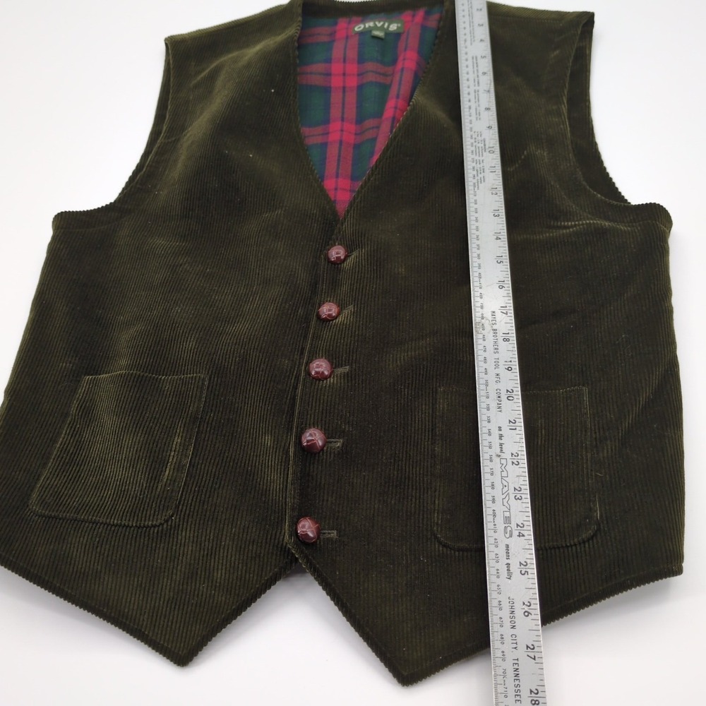 Orvis Olive Green Corduroy Vest Men's L Casual Dressy Outdoors Great Condition - Picture 4 of 8